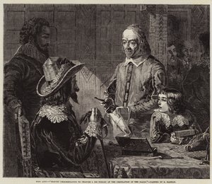 Harvey demonstrerer for Charles I sin teori om blodsirkulasjonen