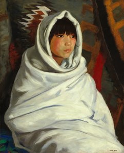 Indisk jente i hvitt teppe av Robert Henri