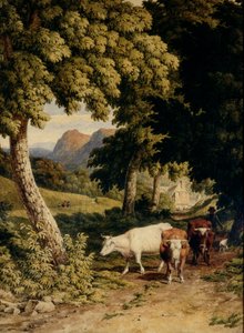 Landskap med storfe og gjeter, 1810 (wc på vevd papir)