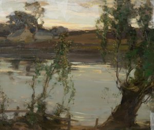 Et stille basseng, kveld (olje på lerret)