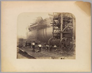Menn på jobb ved siden av lanseringskjedene til "Great Eastern" av Robert Howlett