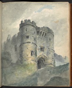 Carisbrooke castle, Isle of Wight. Utsikt over landskap, arkitektoniske antikviteter, etc., i og om Farnham, Southampton, Isle of Wight, Winchester, etc., i blyant, penn og blekk, vannfarger og kritt, av Sir Robert Ker Porter, i 1797