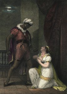 Othello og Desdemona i Venezia. Illustrasjon for “” Othello” av William Shakespeare. Akt 4 scene 2.Engelsk gravering fra 1801 av R.K Porter.