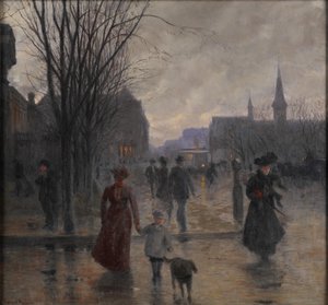 Regnfull kveld på Hennepin Avenue, ca. 1902