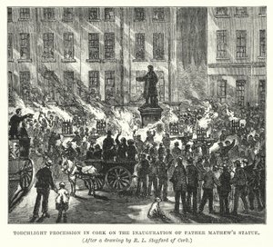 Fakkeltog i Cork ved innvielsen av far Mathews statue (gravering) av Robert L. Stopford