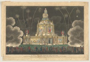 En utsikt over Temple of Concord reist i Green Park, for å feire G..., 9. september 1814.