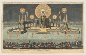A View of ye Grand Theatre & Fireworks reist på ye Water near ye Court at ye Hague den O..., 1794.