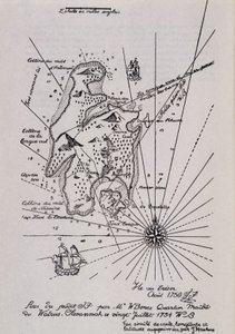 Kart over en øy i Tresor (pirater?) av Robert Louis Stevenson