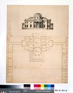Monticello: 2. versjon (plan og vestlig høyde) av Robert Mills