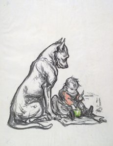 Hund og barn, tidlig på 1900-tallet av Robert Noir