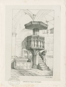 Wolverhampton - Prekestol i St. Peters kirke: litografi, nd [c 1844] (trykk) av Robert Noyes