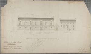 Arkitektonisk tegning av Universitetsbiblioteket, 1827 (blyant og wc på papir) av Robert Payton Reid