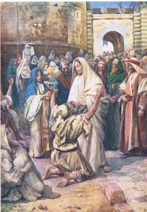 Blind Bartimaeus, fra The Bible Picture Book utgitt av Thomas Nelson, ca. 1950 av Robert Payton Reid