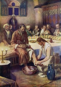 Jesus vasker disiplenes føtter (farge litho) av Robert Payton Reid
