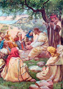 Jesus lærer disiplene sine å be (fargelitografi)