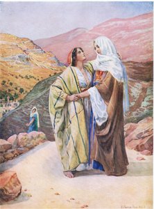 Ruth og Naomi, fra The Bible Picture Book utgitt av Thomas Nelson, ca. 1950 av Robert Payton Reid
