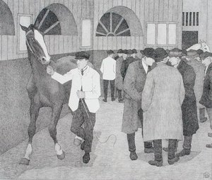 Hestehandlere på Barbican (Barbican No.2) 1921 (litho) av Robert Polhill Bevan