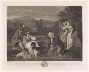 Lichaam van een jongeman wordt uit een rivier getild The Body of a Young Man taken out of the water apparently dead in the sight of his distressed Parents / Corps d