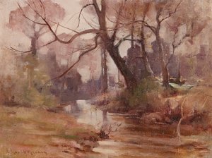A Quiet Clearing by the River (olje på lerret)