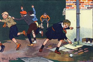 Kule mot veggen. Gravering i "" Hva spiller vi? “” av E. Weber med akvarelltegninger av Robert Salles (1871-1929). Librairie Garnier Freres, Paris av Robert Salles
