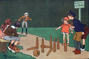 Bowlinghallen. Gravering i "" Hva spiller vi? “” av E. Weber med akvarelltegninger av Robert Salles (1871-1929). Librairie Garnier Freres, Paris av Robert Salles