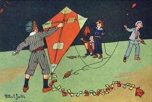 Den flygende dragen. Gravering i "" Hva spiller vi? “” av E. Weber med akvarelltegninger av Robert Salles (1871-1929). Librairie Garnier Freres, Paris av Robert Salles