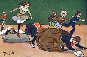 Hinderløpet. Gravering i "" Hva spiller vi? “” av E. Weber med akvarelltegninger av Robert Salles (1871-1929). Librairie Garnier Freres, Paris av Robert Salles