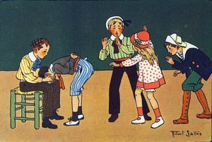 Den varme hånden. Gravering i "" Hva spiller vi? “” av E. Weber med akvarelltegninger av Robert Salles (1871-1929). Librairie Garnier Freres, Paris
