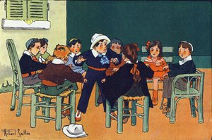 Til ilderen. Gravering i "" Hva spiller vi? “” av E. Weber med akvarelltegninger av Robert Salles (1871-1929). Librairie Garnier Freres, Paris av Robert Salles