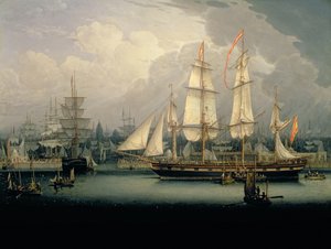 Fire-mastet klippeskip i Liverpool havn, ca. 1810