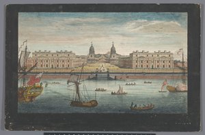 Utsikt over Greenwich Hospital ved Themsen ved Greenwich Et prospekt av Greenwich Hospital fra elven (tittel på objekt) London (serietittel) av Robert Sayer
