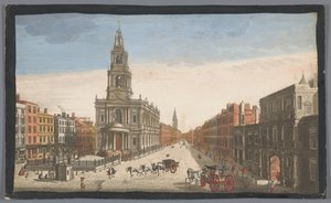Utsikt over Somerset House og Saint Mary-le-Strand Church i London En utsikt over Somerset House, med St. Marys Church i Strand London (tittel på objekt) London (serietittel) av Robert Sayer