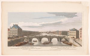 Utsikt over Pont Royal over elven Seinen i Paris, med utsikt mot Pont Neuf Et spesielt syn på Paris som forstår Louvre, en del av Thuilleries, etc. tatt fra Pont Royal mot Pont Neuf (tittel på objekt) Paris (serietittel) av Robert Sayer