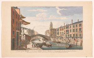 Se på Ponte delle Guglie over Canale di Cannaregio te Venetië En utsikt over broen på Canal Reggio; og St. Jeremia-kirken til den store kanalen i Venezia (tittel på objekt) Venetië (serietittel) av Robert Sayer