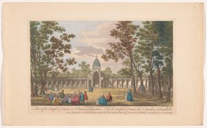 Utsikt over Temple of Comus i Vauxhall Gardens i London En utsikt over Temple of Comus &c. i Vauxhall Gardens (tittel på objekt) Ranelagh Gardens en Vauxhall Gardens (serietittel) av Robert Sayer
