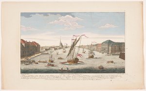 Utsikt over elven Neva i St. Petersburg, sett mot strømmen Et perspektivbilde av grensene til Neva, som går oppover elven (...) (tittel på objekt)