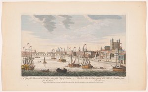 Utsikt over City of London fra Themsen Utsikt over The Tower, med broen, og en del av London. Fra elven (tittel på objekt) London (serietittel) av Robert Sayer