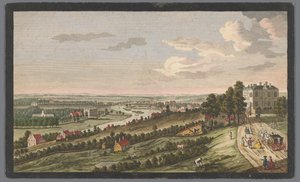 Utsikt over byen Richmond ved Themsen En vestlig utsikt over Richmond &c. i Surry, fra Star and Garter on the Hill (tittel på objekt) Thames (serietittel) av Robert Sayer