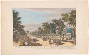 Utsikt over en aveny med en triumfbue i Vauxhall Gardens i London Utsikt over den store sørturen ved Vauxhall Gardens. Med triumfbuene, Mr. Händels statue, &c (tittel på objekt) Ranelagh Gardens og Vauxhall Gardens (serietittel)