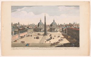 Se på Piazza del Popolo i Roma En utsikt over Common Place, pyntet med nye bygninger, og en utsikt over byen Roma, slik den er på dette nåværende tidspunkt (tittel på objekt) Roma (serietittel) av Robert Sayer