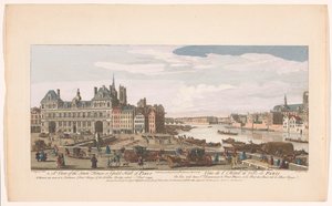 Utsikt over rådhuset og elven Seinen i Paris Utsikt over byhuset eller laugshallen i Paris (...) (tittel på objekt) Paris (serietittel) av Robert Sayer