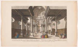 Utsikt over interiøret i Saint Stephen Walbrook-kirken i London En innvendig utsikt over kirken St Stephen Walbrooke London (tittel på objekt) London (serietittel) av Robert Sayer