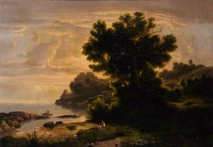 Landskap med familie ved innsjøen, 1858.