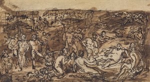 Figurstudier av en gruppe mennesker i en skogkledd lysning av Robert Smirke