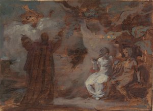 Prospero tryller en maske for Ferdinand og Miranda av Robert Smirke