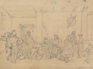 Studie av en interiørscene, med romerske soldater av Robert Smirke