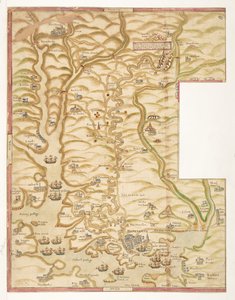 Et farget kart over Plymouth Harbour, og over landet opp til Tavistock; tegnet muligens av Robert Spry av Robert Spry