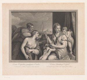 Venus har en blindduk på Cupido Venus velger Amors øyne. Venus blender Amor (tittel på objekt)
