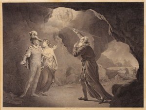 Prospero, Ferdinand og Miranda. Fra William Shakespeares "Stormen", 4. akt,1.scene