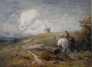 Driving Sheep on the South Downs (akvarell på papir)